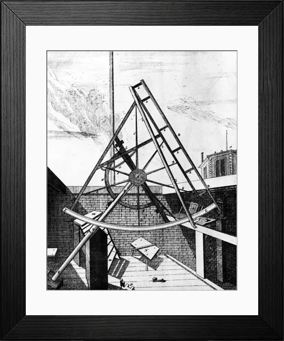 Framed Print : Flamsteeds equatorially mounted sextant fitted with telescope, 1725 Framed Print : Flamsteeds equatorially mounted sextant fitted with telescope, 1725