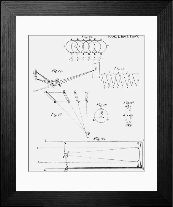 Framed Print : Plate showing diagram of the optics of a reflecting telescope (Fig 29), 1704 Framed Print : Plate showing diagram of the optics of a reflecting telescope (Fig 29), 1704