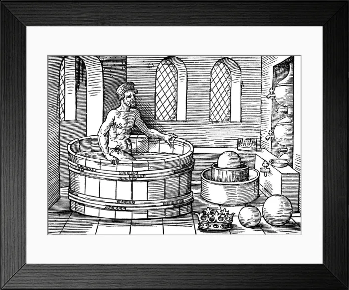 Framed Print : Archimedes (c287-212 BC), Ancient Greek mathematician and inventor, in his bath Framed Print : Archimedes (c287-212 BC), Ancient Greek mathematician and inventor, in his bath