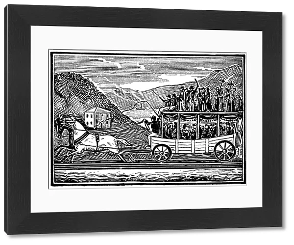 Horse-drawn carriage on the Baltimore and Ohio Railroad c1830