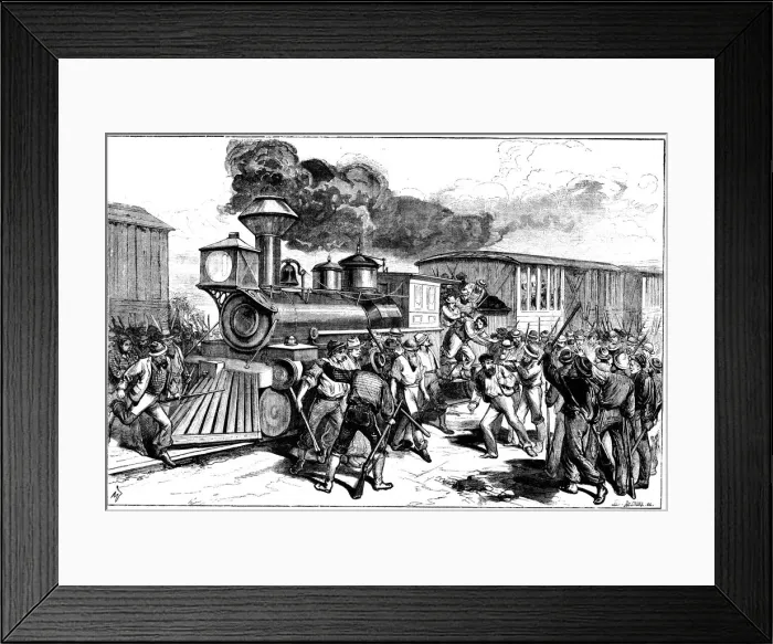 Framed Print : Riot by railway workers at Martinsbury on the Baltimore and Ohio Railroad, August, 1877 Framed Print : Riot by railway workers at Martinsbury on the Baltimore and Ohio Railroad, August, 1877