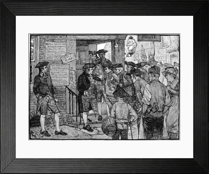 Framed Print : Boston mob attempting to force government Stamp Officer to resign, c1773 Framed Print : Boston mob attempting to force government Stamp Officer to resign, c1773