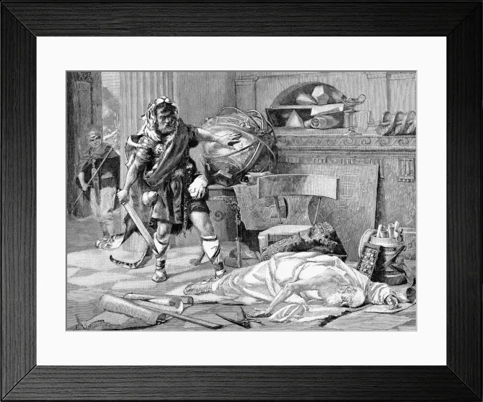 Framed Print : The death of Archimedes at the capture of Syracuse by the Romans, 212 BC (late 19th century) Framed Print : The death of Archimedes at the capture of Syracuse by the Romans, 212 BC (late 19th century)