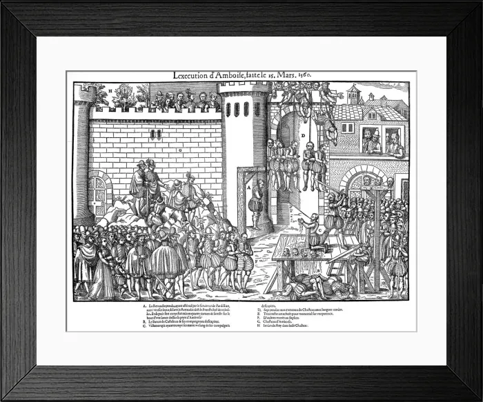 Framed Print : Execution of conspirators at Amboise, French Religious Wars, March 1560 (1570). Artist: Jacques Tortorel Framed Print : Execution of conspirators at Amboise, French Religious Wars, March 1560 (1570). Artist: Jacques Tortorel