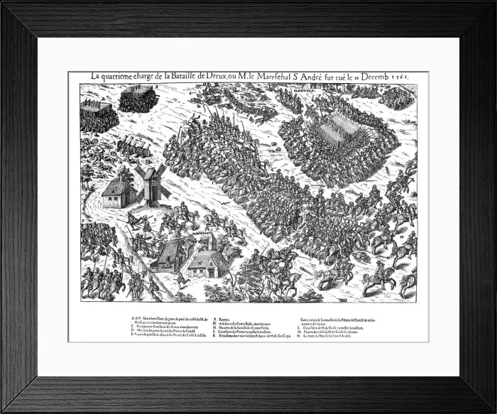 Framed Print : Fourth charge at the Battle of Dreux, French Religious Wars, 19 December 1562 (1570). Artist: Jacques Tortorel Framed Print : Fourth charge at the Battle of Dreux, French Religious Wars, 19 December 1562 (1570). Artist: Jacques Tortorel
