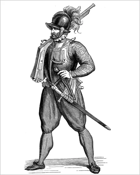 Foot soldier carrying an harquebus, 1590