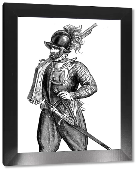 Foot soldier carrying an harquebus, 1590