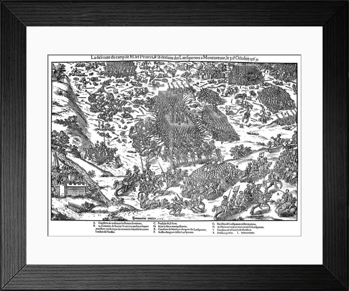 Framed Print : Battle of Montcontour, French Religious Wars, 3 October 1569 (1570). Artist: Jacques Tortorel Framed Print : Battle of Montcontour, French Religious Wars, 3 October 1569 (1570). Artist: Jacques Tortorel