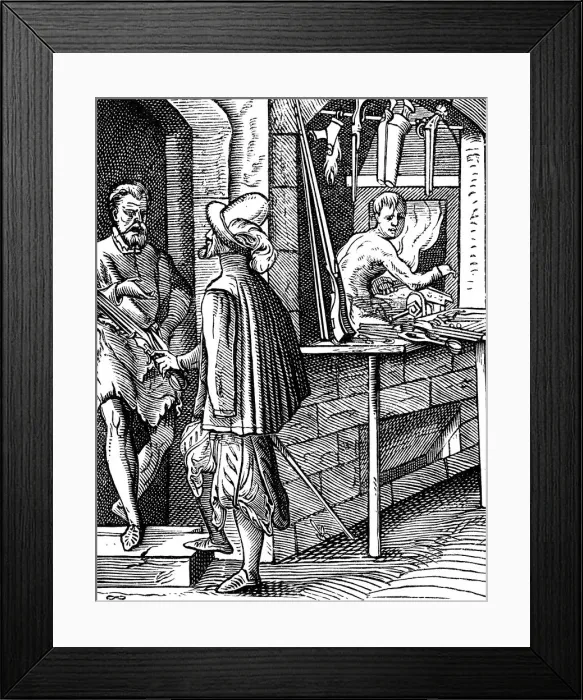 Framed Print : Harquebusier or hand-gun maker, c1559-1591. Artist: Jost Amman Framed Print : Harquebusier or hand-gun maker, c1559-1591. Artist: Jost Amman