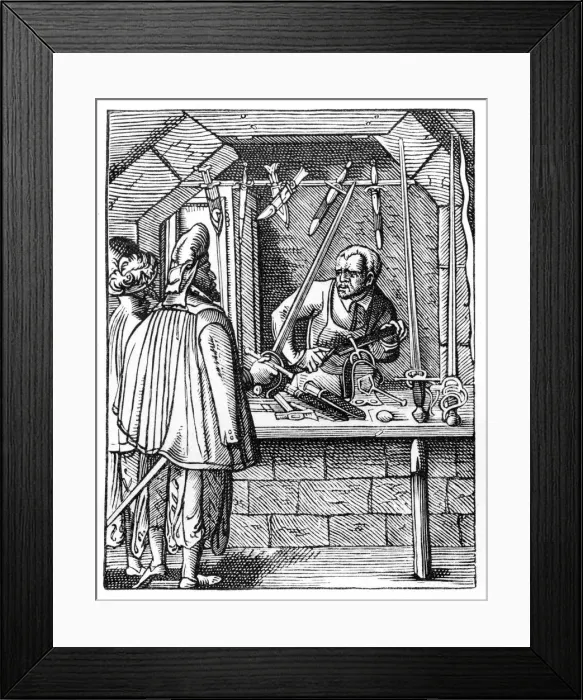 Framed Print : Sword maker, c1559-1591. Artist: Jost Amman Framed Print : Sword maker, c1559-1591. Artist: Jost Amman