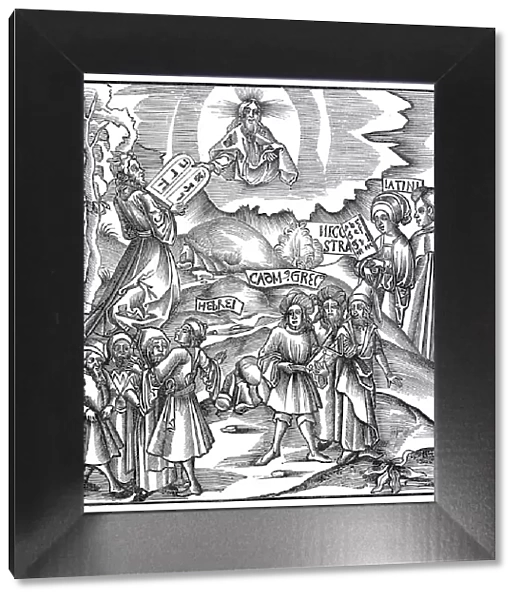 Languages: Moses receiving from God the tablets of the Law in Hebrew, 1512