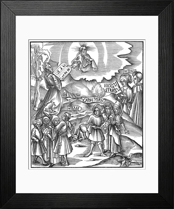 Framed Print : Languages: Moses receiving from God the tablets of the Law in Hebrew, 1512 Framed Print : Languages: Moses receiving from God the tablets of the Law in Hebrew, 1512