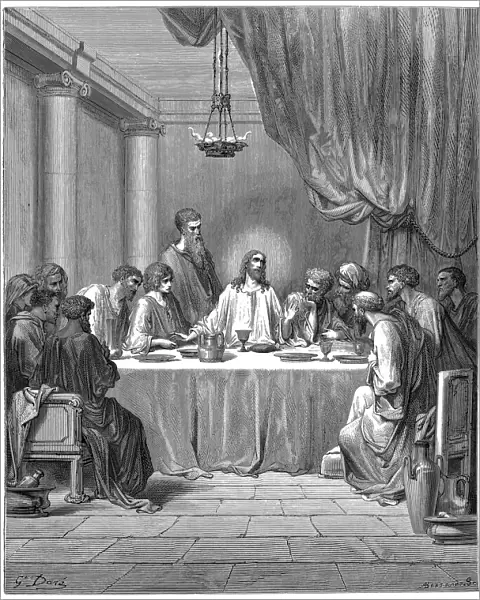 Jesus and his disciples at the Last Supper, 1866. Artist: Gustave Dore