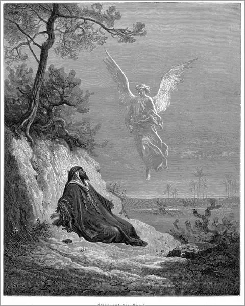 Elijah goes into wilderness and asks to die, but an angel comes and bids him arise and eat, 1866