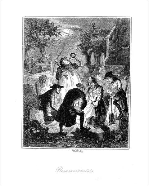Resurrectionists or body snatchers raiding a cemetery to provide a cadaver for dissection, 1887. Artist: Hablot Knight Browne