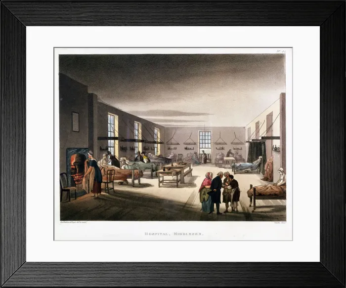Framed Print : Womens ward in the Middlesex Hospital, London, 1808-1811. Artist: Thomas Rowlandson Framed Print : Womens ward in the Middlesex Hospital, London, 1808-1811. Artist: Thomas Rowlandson