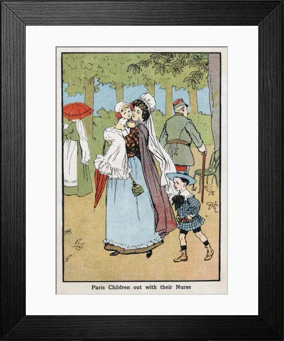 Framed Print : Paris nursemaid giving her charges fresh air in the Champs Elysees, c1890 Framed Print : Paris nursemaid giving her charges fresh air in the Champs Elysees, c1890