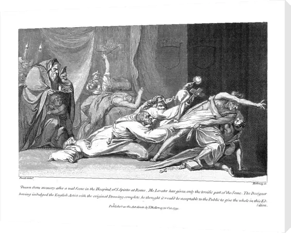 Attempt to exorcise evil spirits possessing a patient in San Spirito Hospital, Rome, 1792. Artist: Henry Fuseli