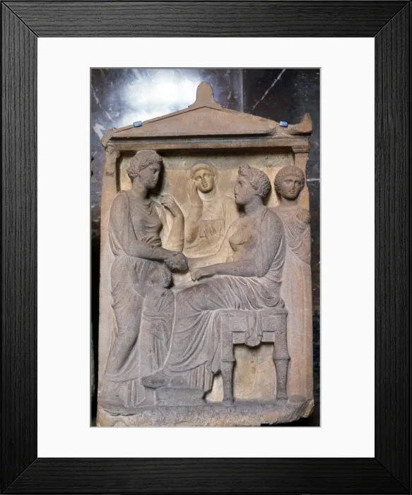 Framed Print : Ancient Greek relief showing friends greeting each other Framed Print : Ancient Greek relief showing friends greeting each other