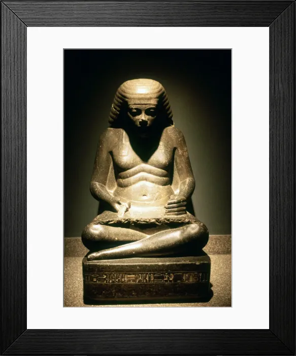 Framed Print : Granite statue of a seated Ancient Egyptian scribe, from Karnak, 17 / 18th dynasty, c1500 BC Framed Print : Granite statue of a seated Ancient Egyptian scribe, from Karnak, 17 / 18th dynasty, c1500 BC