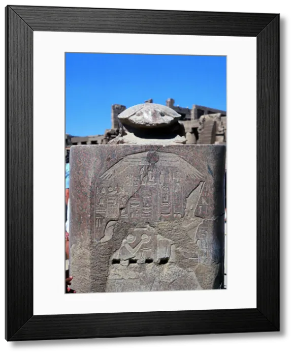 Framed Print : Scarab surmounting a relief of a pharaoh receiving tribute, Temple of Karnak, Egypt Framed Print : Scarab surmounting a relief of a pharaoh receiving tribute, Temple of Karnak, Egypt