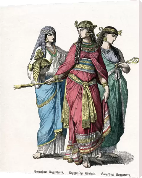 Egyptian queen and female attendants, mid 19th century