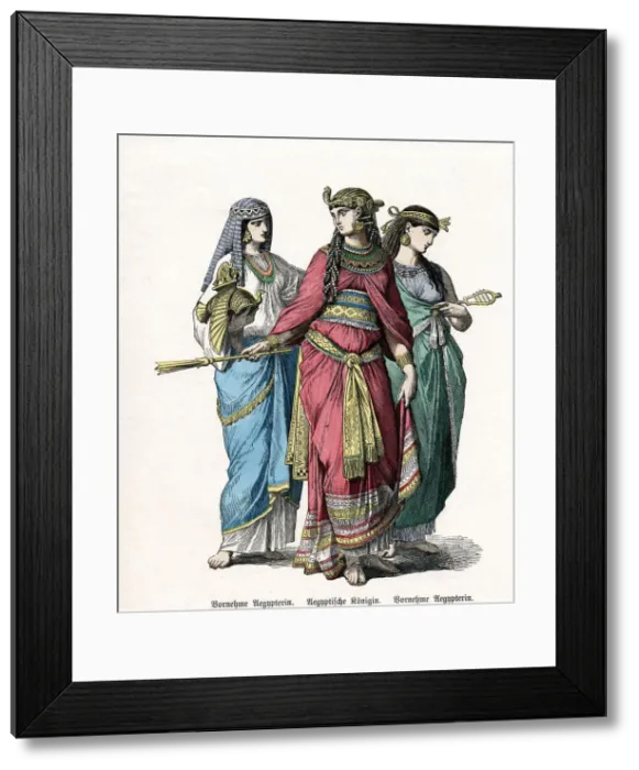 Framed Print : Egyptian queen and female attendants, mid 19th century Framed Print : Egyptian queen and female attendants, mid 19th century