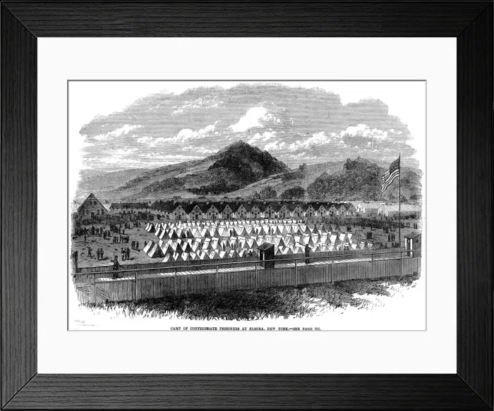 Framed Print : Confederate prisoners in a prison camp at Elmira, New York State, American Civil War, 1865 Framed Print : Confederate prisoners in a prison camp at Elmira, New York State, American Civil War, 1865
