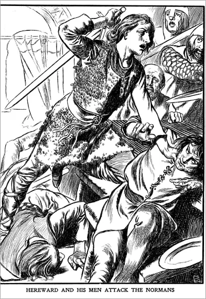 Hereward the Wake, Anglo-Saxon rebel, attacking Peterborough Abbey, 1070 (early 20th century)