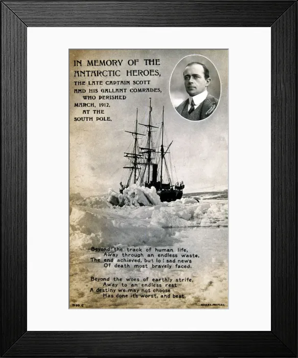 Framed Print : Postcard commemorating Captain Scotts ill-fated expedition to the South Pole, c1912 Framed Print : Postcard commemorating Captain Scotts ill-fated expedition to the South Pole, c1912