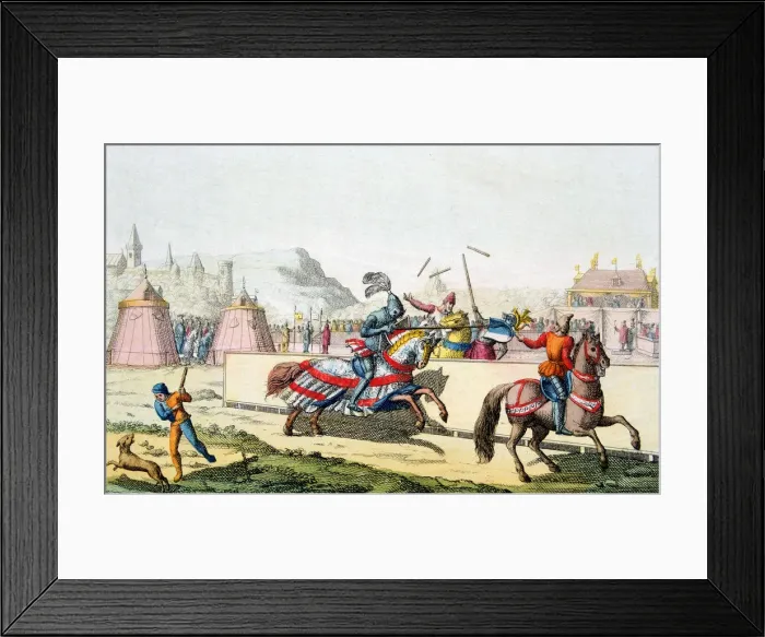 Framed Print : Armoured knights jousting at a tournament, 12th century, c1820 Framed Print : Armoured knights jousting at a tournament, 12th century, c1820