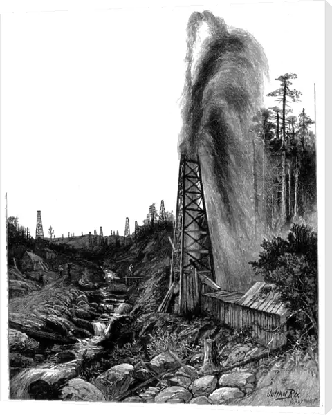 A gusher in the Pennsylvanian oilfields, USA, 1886