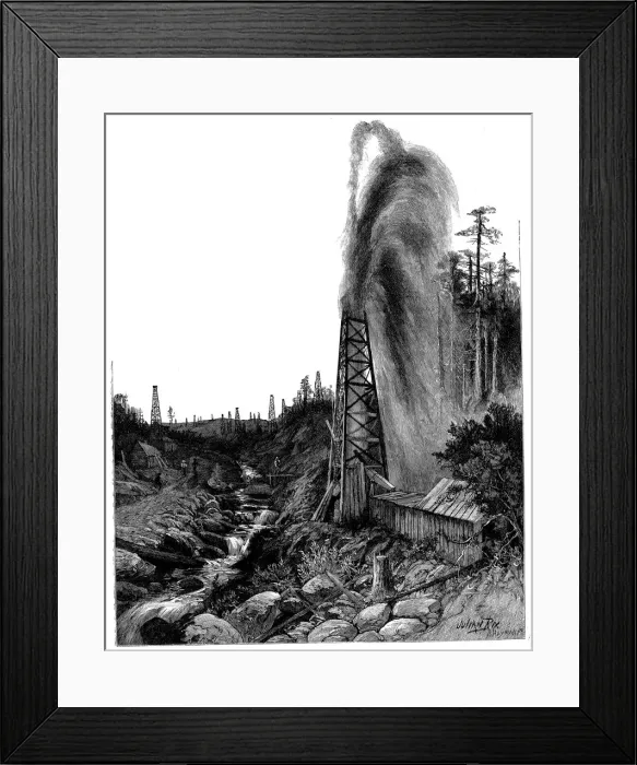 Framed Print : A gusher in the Pennsylvanian oilfields, USA, 1886 Framed Print : A gusher in the Pennsylvanian oilfields, USA, 1886