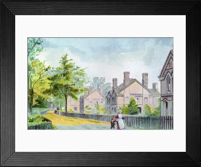 Framed Print : Workers cottages at Bournville, Birmingham, 1892 Framed Print : Workers cottages at Bournville, Birmingham, 1892