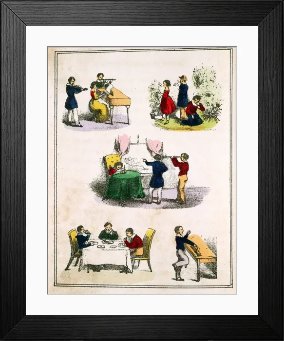 Framed Print : The Five Senses: smell, hearing, sight, touch and taste, c1850 Framed Print : The Five Senses: smell, hearing, sight, touch and taste, c1850