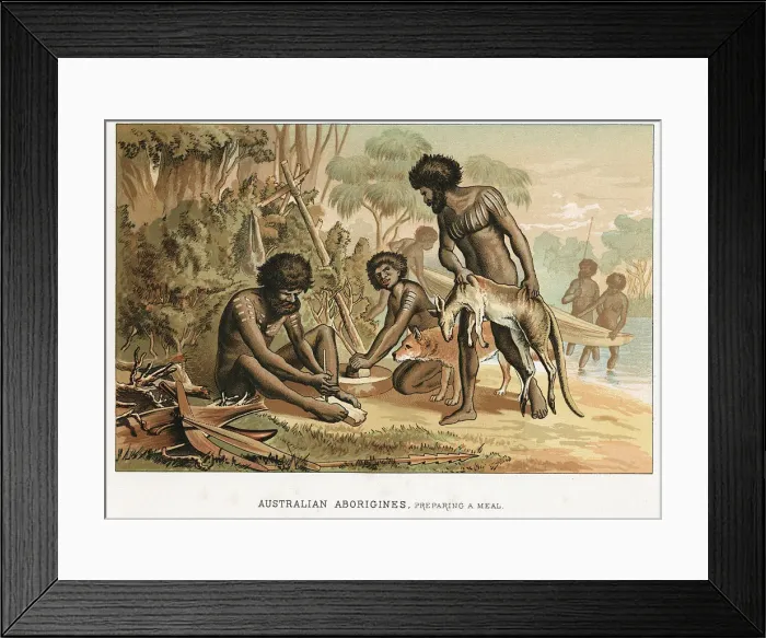 Framed Print : Australian natives preparing meal from an animal they have hunted, c1895 Framed Print : Australian natives preparing meal from an animal they have hunted, c1895
