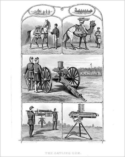 Gatling rapid fire guns, 1862. Artist: William George Armstrong