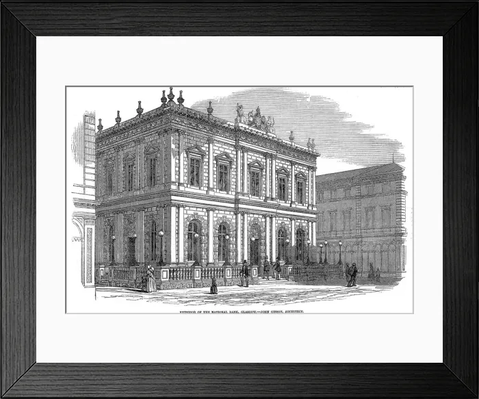 Framed Print : Exterior view of the National Bank, Glasgow, Scotland, c1850 Framed Print : Exterior view of the National Bank, Glasgow, Scotland, c1850