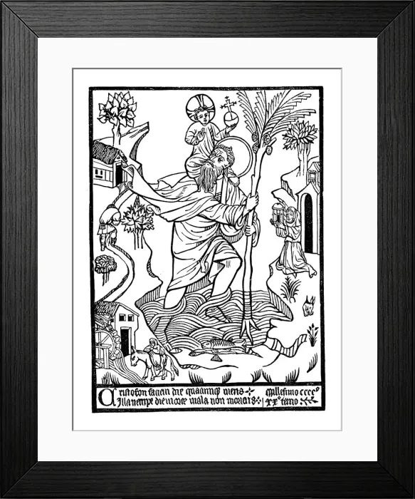 Framed Print : St Christopher (Christ-bearer) carrying Christ across the stream Framed Print : St Christopher (Christ-bearer) carrying Christ across the stream
