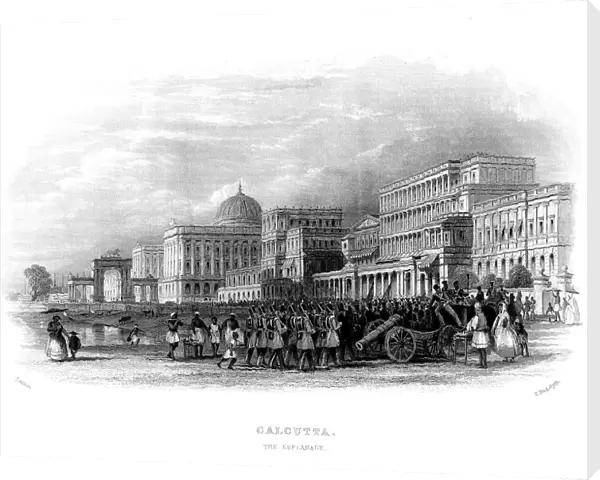 British troops parading on the esplanade, Calcutta, India, mid 19th century