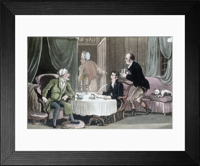 Framed Print : Doctor Syntax making his will, c1816. Artist: Thomas Rowlandson Framed Print : Doctor Syntax making his will, c1816. Artist: Thomas Rowlandson