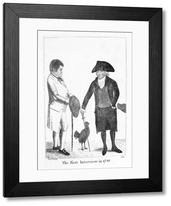 Framed Print : The First Interview in 1786 between Deacon Brodie and George Smith, 1788. Artist: John Kay Framed Print : The First Interview in 1786 between Deacon Brodie and George Smith, 1788. Artist: John Kay