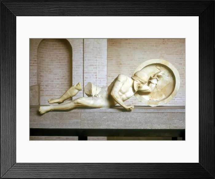 Framed Print : Fallen warrior from the East Pediment of the Temple of Aphaia, Aegina, Greece, built c500-c480 BC Framed Print : Fallen warrior from the East Pediment of the Temple of Aphaia, Aegina, Greece, built c500-c480 BC