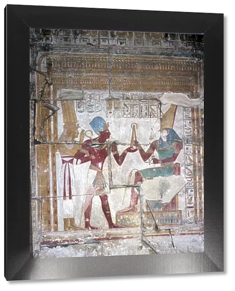 Wallpainting of Sethos I before Horus, Temple of Sethos I, Abydos, Egypt, 19th Dynasty, c1280 BC