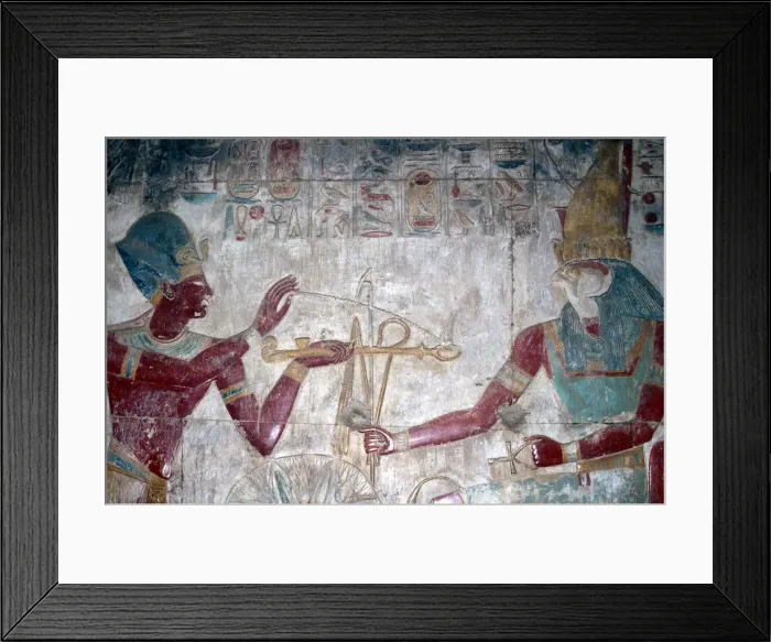 Framed Print : Wallpainting (detail) of Sethos I before Horus, Temple of Sethos I, Abydos, Egypt, c1280 BC Framed Print : Wallpainting (detail) of Sethos I before Horus, Temple of Sethos I, Abydos, Egypt, c1280 BC