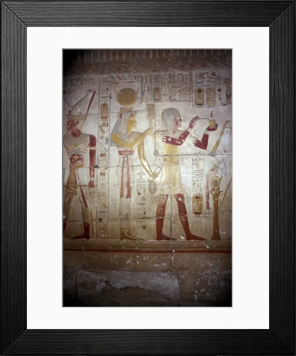 Framed Print : Painted relief of Sethos and Isis-Hathor, Temple of Sethos I, Abydos, Egypt, 19th Dynasty, c1280 BC Framed Print : Painted relief of Sethos and Isis-Hathor, Temple of Sethos I, Abydos, Egypt, 19th Dynasty, c1280 BC