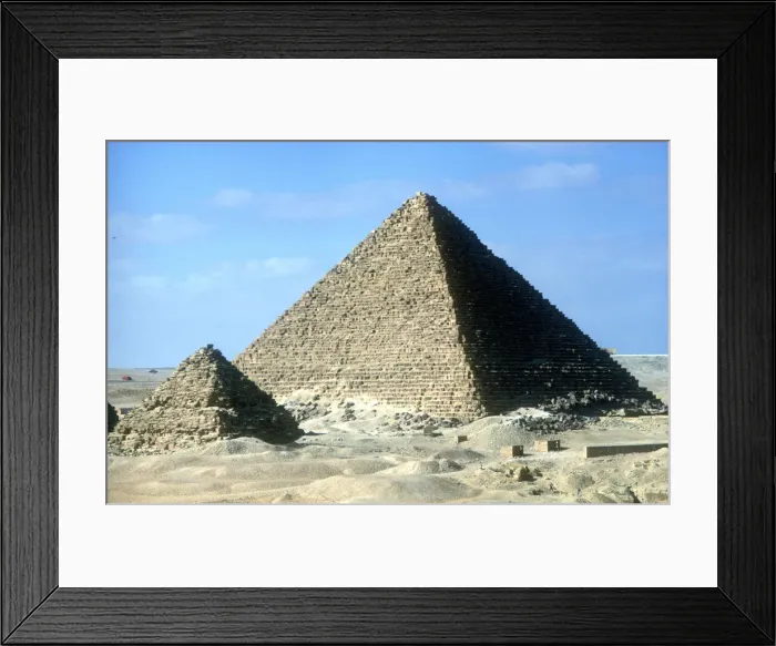 Framed Print : Pyramid of Mycerinus and one of the small pyramids of his queens, Giza, Egypt, c26th century BC Framed Print : Pyramid of Mycerinus and one of the small pyramids of his queens, Giza, Egypt, c26th century BC