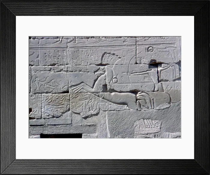 Framed Print : Detail of relief of Pharaoh in chariot riding down his enemies, Temple of Amun, Karnak, c1400 BC Framed Print : Detail of relief of Pharaoh in chariot riding down his enemies, Temple of Amun, Karnak, c1400 BC