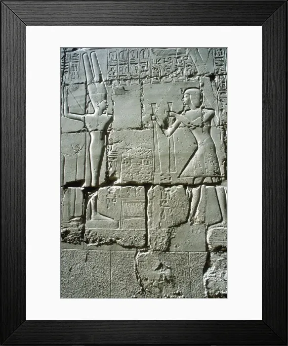 Framed Print : Relief of Rameses II offering to the fertility god Min, Temple of Amun, Karnak, Egypt Framed Print : Relief of Rameses II offering to the fertility god Min, Temple of Amun, Karnak, Egypt