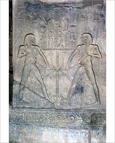 Relief of two figures of Hapy god of the Nile, Temple sacred to Amun Mut & Khons, Luxor, Egypt